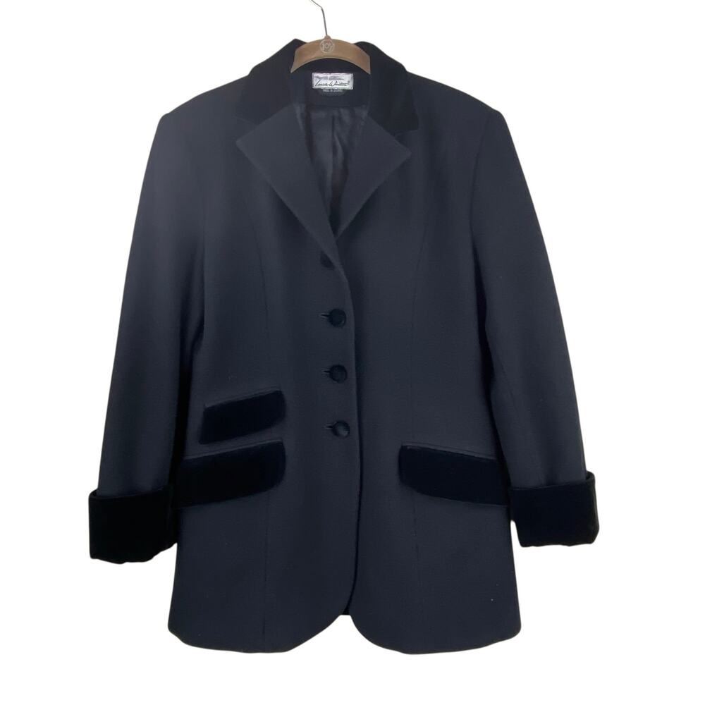 Vintage Laura Winston 100% Wool Equestrian Blazer Jacket Coat Black